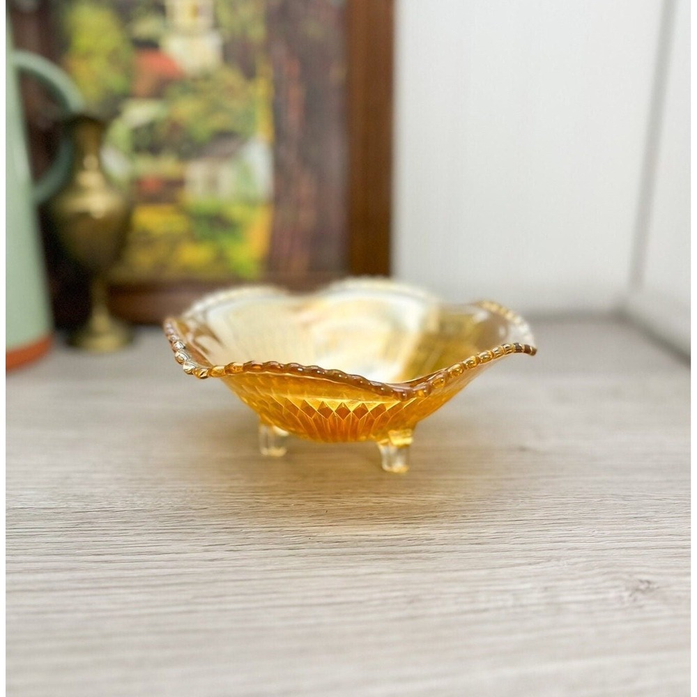 Vintage Marigold Iridescent Depression‎ Glass Footed Bowl